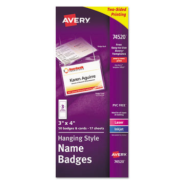 Avery® Necklace-style Badge Holder W-laser-inkjet Insert, Top Load, 4 X 3, We, 50-box freeshipping - TVN Wholesale